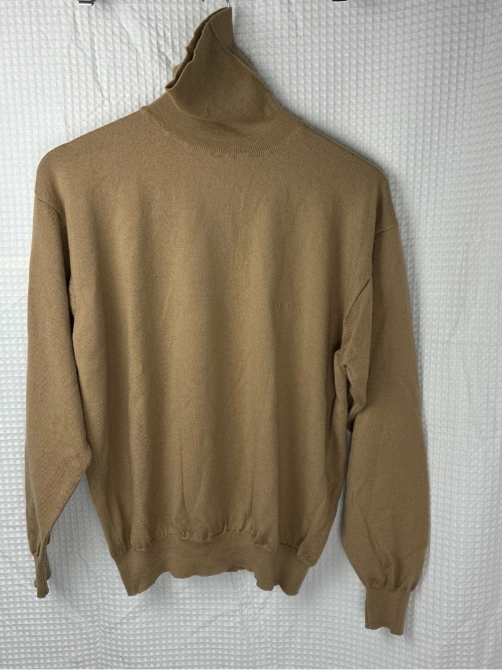 Bugatti Mens Pure Wool Knit Pullover Turtleneck Tan Camel Vintage Italian M L